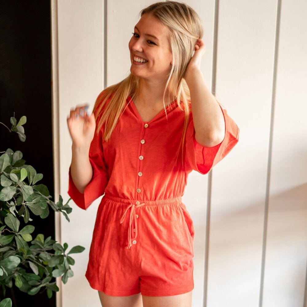 Zephyr Jersey Romper - Coral Red